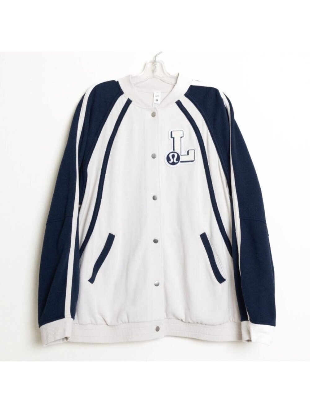 Lululemon Scuba Oversized Collegiate Jacket Graphic White Blue HK Exclusive XL - Picture 3 of 14